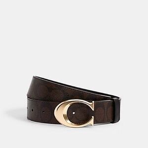 Coach Signature Brown Leather Belt with Gold Buckle